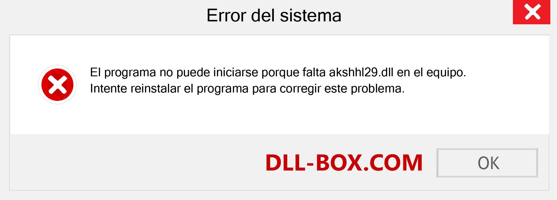 ¿Falta el archivo akshhl29.dll ?. Descargar para Windows 7, 8, 10 - Corregir akshhl29 dll Missing Error en Windows, fotos, imágenes